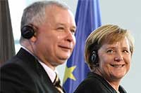Président Kaczynski et Angela Merkel